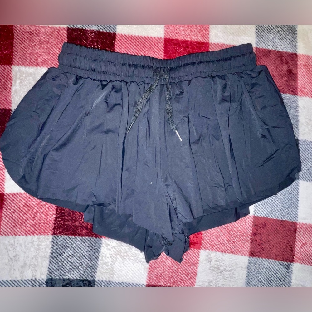 Black Layered Athletic Shorts with Drawstring Waist